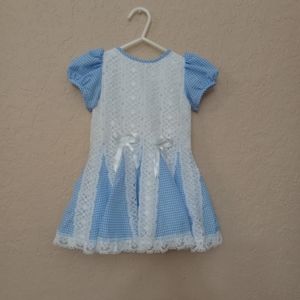 Dress from La Ideal Baby Store Size 2 Blue Gingham fabric and white lace.